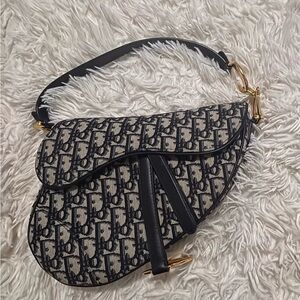 Dior Monogram Black and Cream Saddle Bag